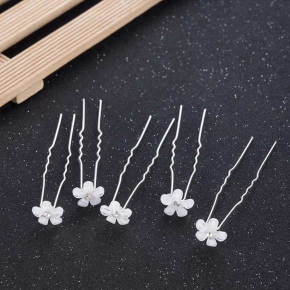 5 Piece Acrylic Flower Hair Pin Set Bride Wedding - Picture 3 of 8
